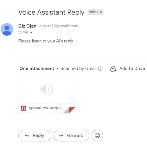 Gmail Send Email module Make.com Gmail module sending AI voice reply to user.