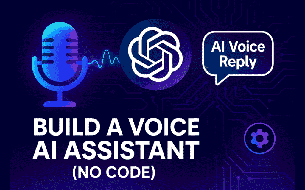 Illustration showing a microphone, soundwave, and ChatGPT icon representing how to build a voice AI assistant using ChatGPT.