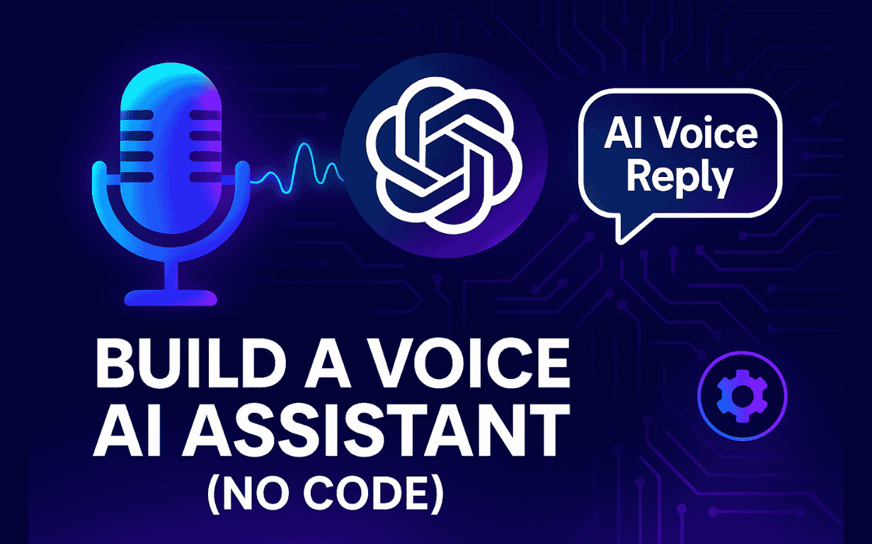 Illustration showing a microphone, soundwave, and ChatGPT icon representing how to build a voice AI assistant using ChatGPT.