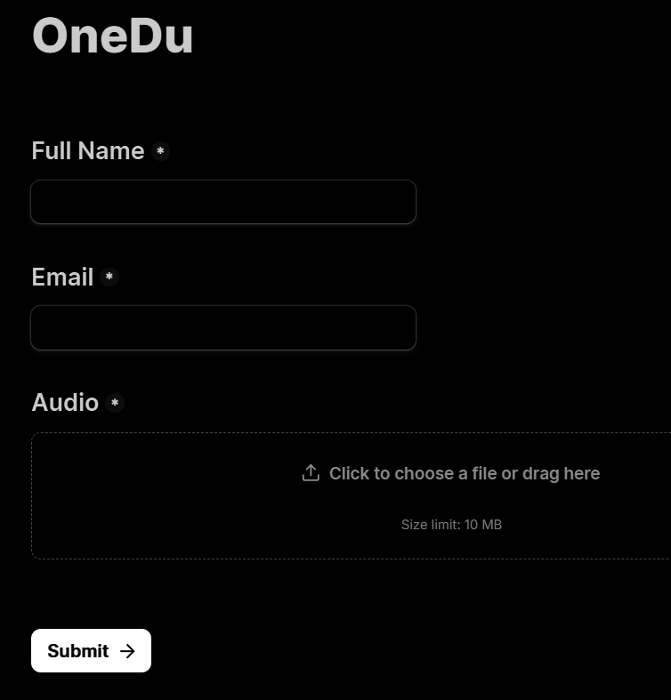 Tally form with audio upload Tally form with audio upload