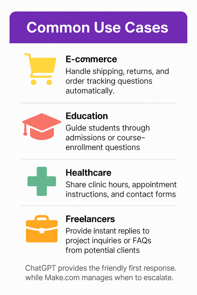 infographics of common use cases of the no code support assistant